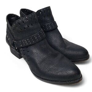 Vince Camuto Calley Booties Cutout Leather Studded Harness Pointed Moto Boots 8M